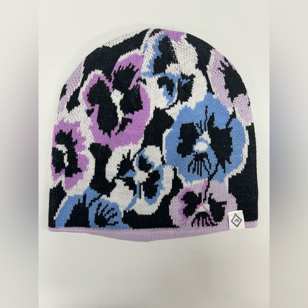 Floral Knit Beanie - Purple & Blue